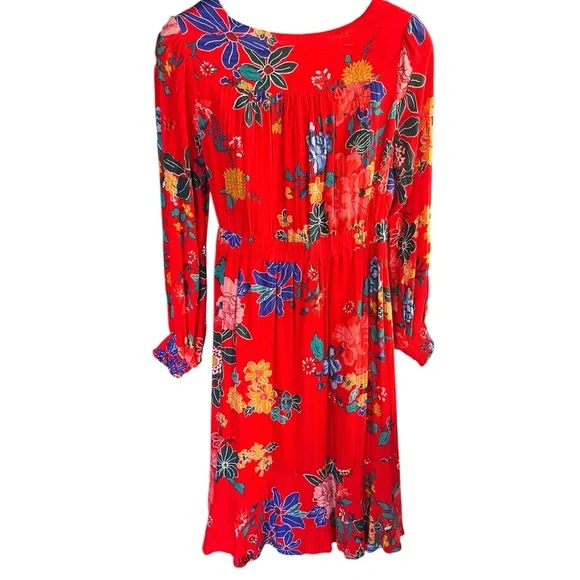Anthropologie Red Floral Boswell Midi Dress 8
